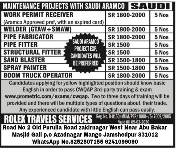 Welder and Fitter Jobs in Saudi Arabia – Maintenance Projects