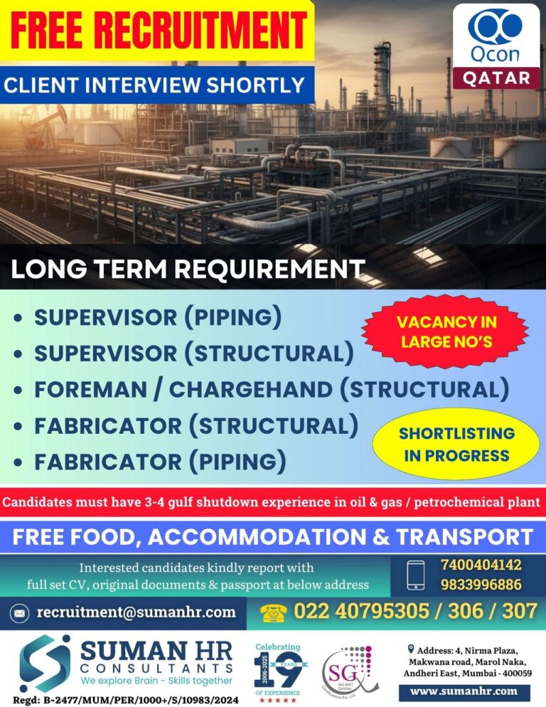 Supervisor Jobs in Gulf – Piping and Structural Positions