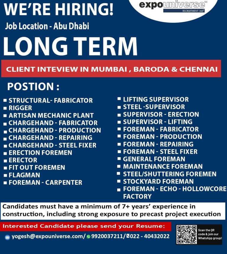 Structural and Fabrication Jobs in United Arab Emirates – Supervisor and Foreman Positions