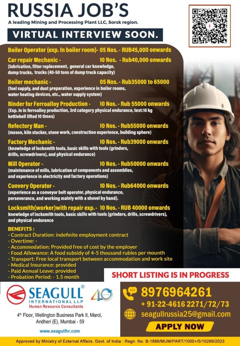 Mining and Processing Plant Jobs in Russia – Various Positions