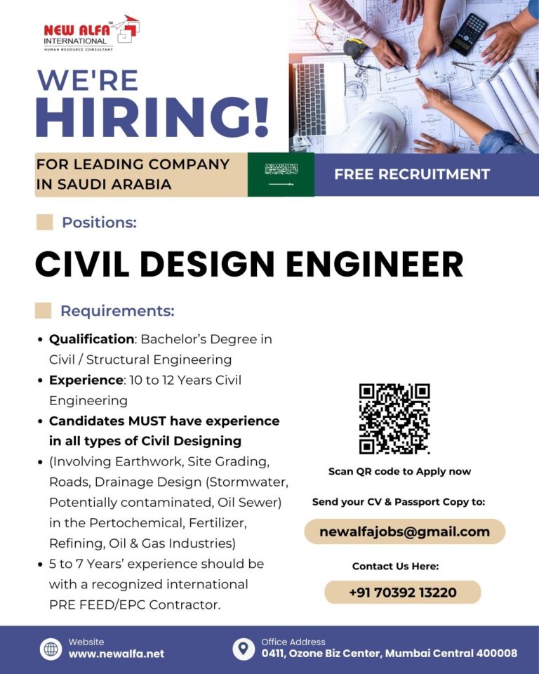 Civil Design Engineer Jobs in Saudi Arabia – Civil Design Engineer