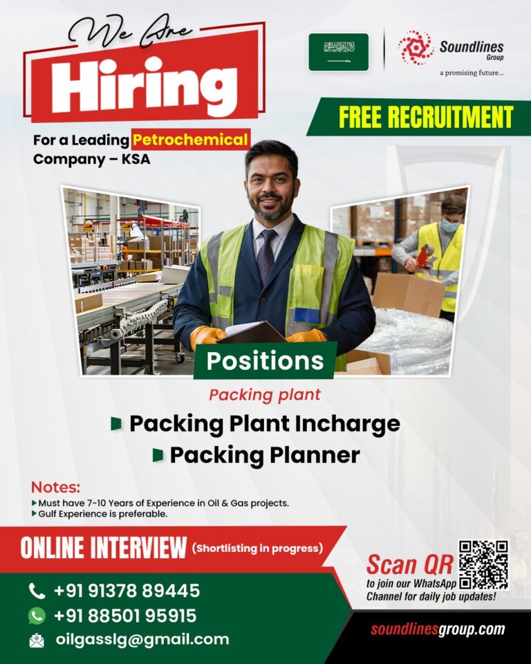 Packing Jobs in Saudi Arabia – Packing Plant Incharge and Packing Planner