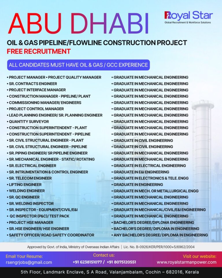 Oil and Gas Jobs in Abu Dhabi – Project Management, Engineering, and Construction Positions
