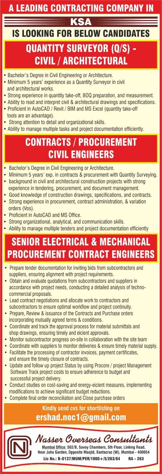 Quantity Surveyor Jobs in Gulf – Construction Projects