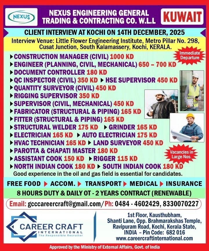 Construction and Engineering Jobs in Kuwait – Multiple Positions