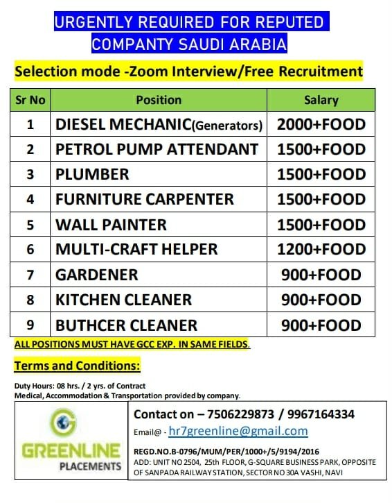 Diesel Mechanic and Other Jobs in Saudi Arabia – Multiple Positions