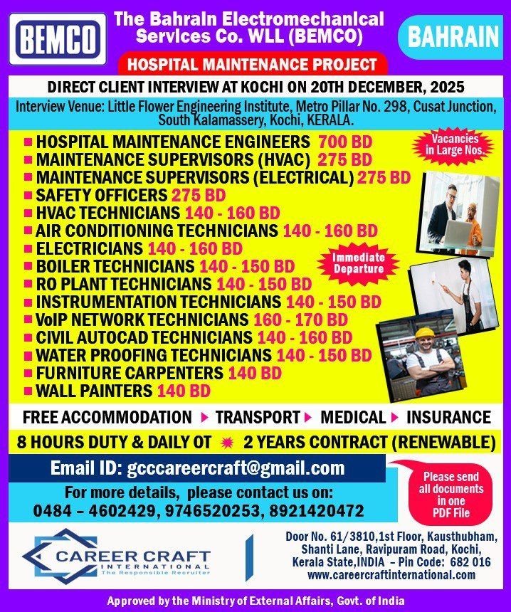 Hospital Maintenance Jobs in Bahrain – Engineers, Technicians, and Supervisors