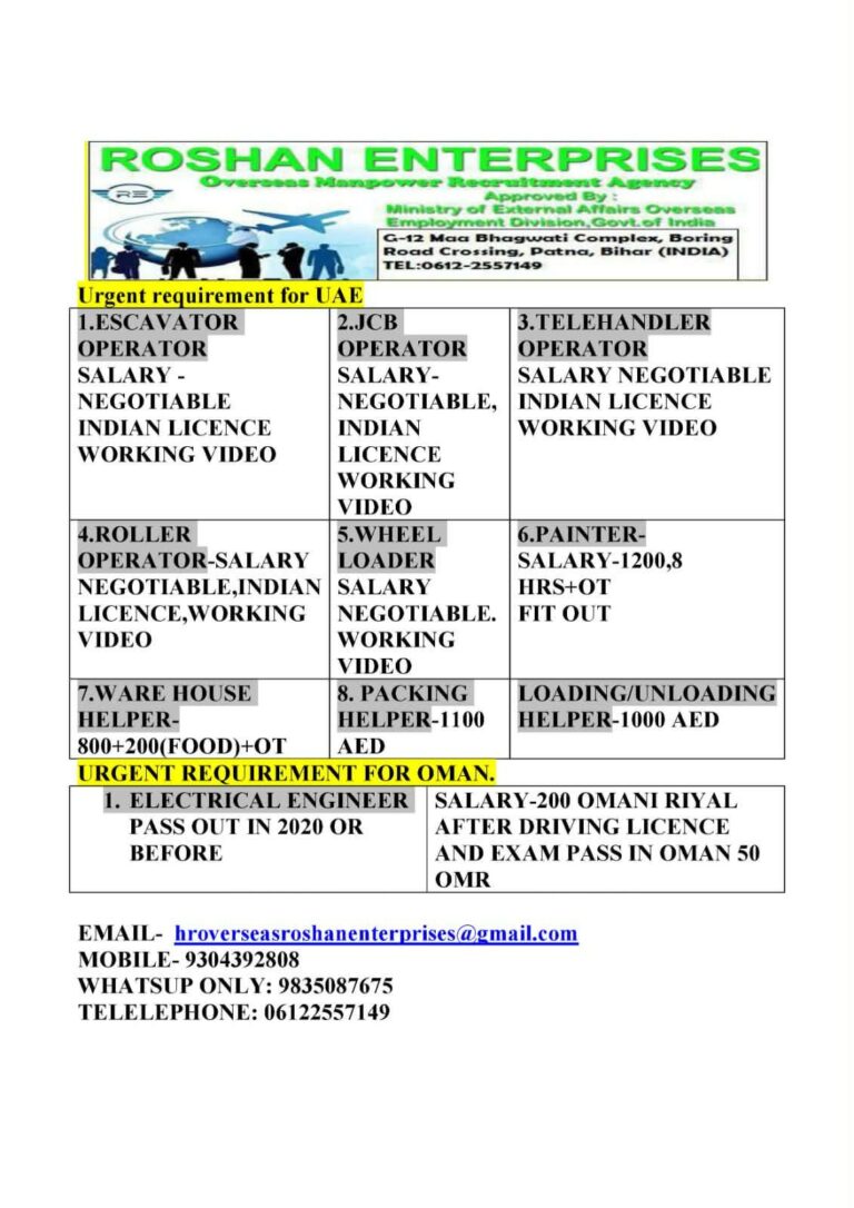 Heavy Equipment Operator Jobs in Oman – Excavator, JCB, Telehandler, Roller, Wheel Loader, and Other Positions