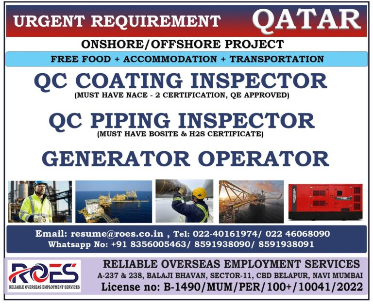 QC Inspector and Operator Jobs in Qatar – Coating and Piping Inspectors