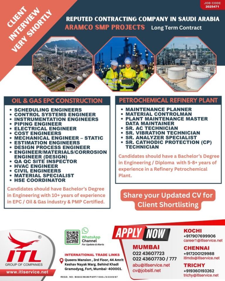 Engineering and Maintenance Jobs in Saudi Arabia – Aramco SMP Projects