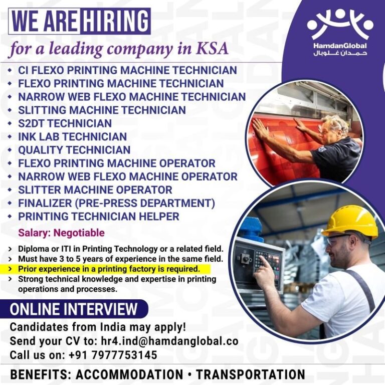 FLEXO Printing Jobs in KSA – Technician and Operator Positions