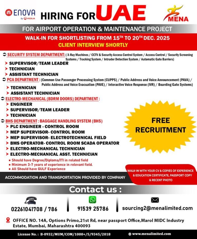 Airport Operation & Maintenance Jobs in Gulf – Supervisor/Team Leader, Technician, and Engineer