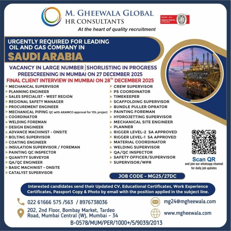 Mechanical and Oil & Gas Jobs in Saudi Arabia – Multiple Positions