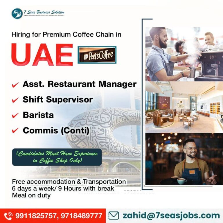 Restaurant Jobs in UAE – Asst. Restaurant Manager, Shift Supervisor, Barista