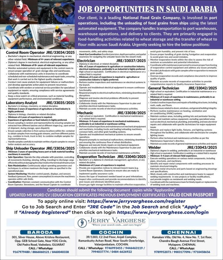 Control Room Operator Jobs in Saudi Arabia – Multiple Positions