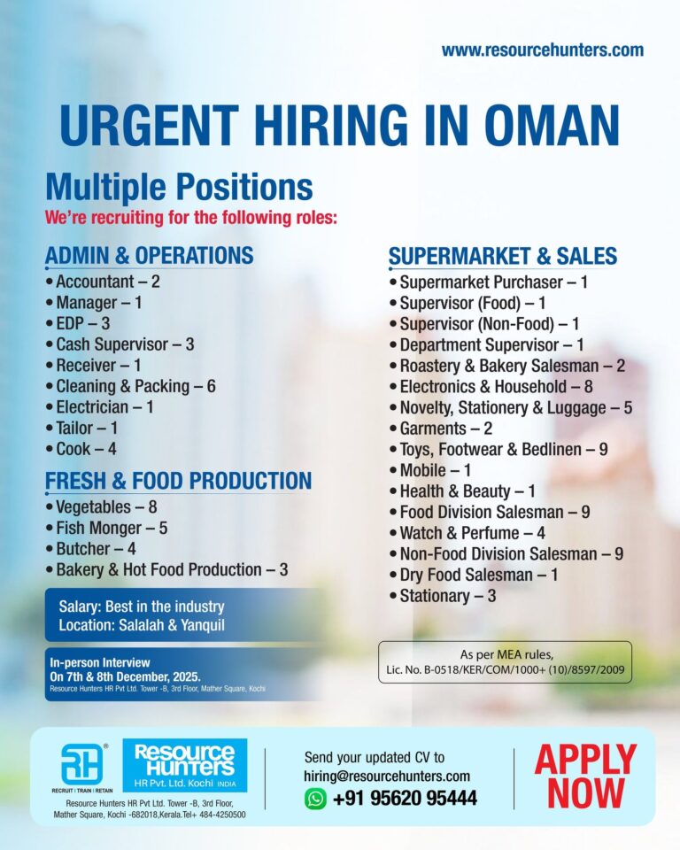 Admin, Operations, Sales, and Production Jobs in Oman – Multiple Positions