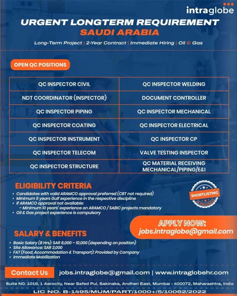 QC Inspector Jobs in Saudi Arabia – Oil & Gas