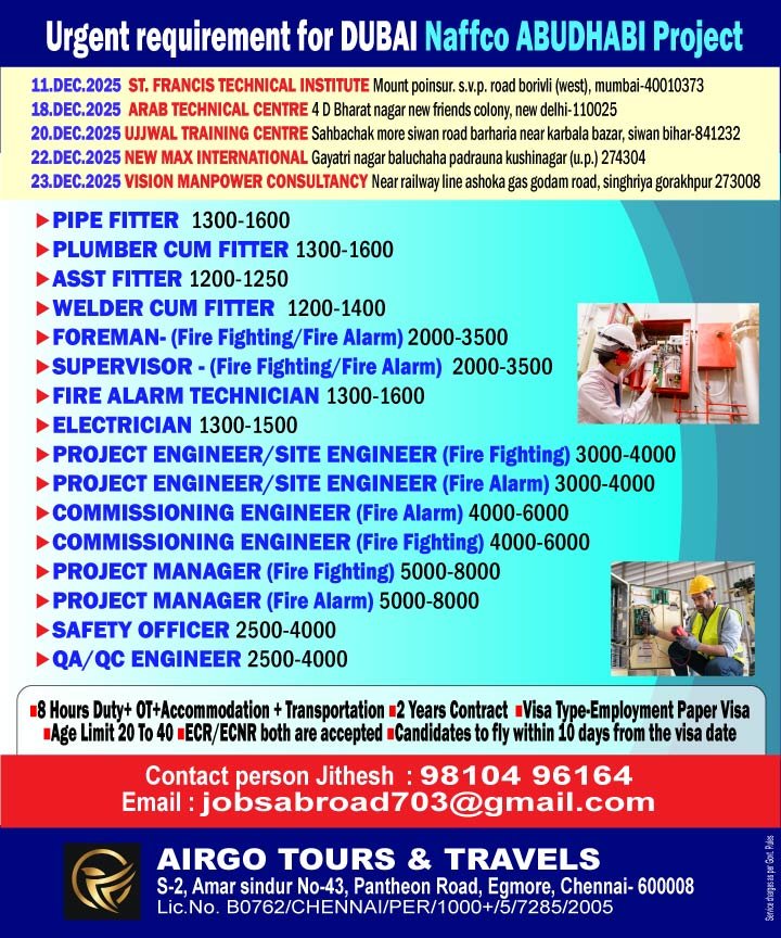 Technician Jobs in UAE – Naffco ABUDHABI Project
