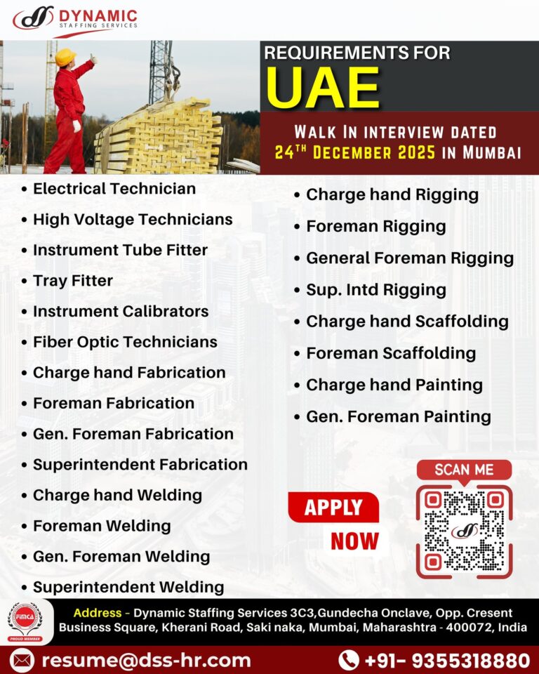 Technician and Foreman Jobs in UAE – Electrical, Instrumentation, and Rigging