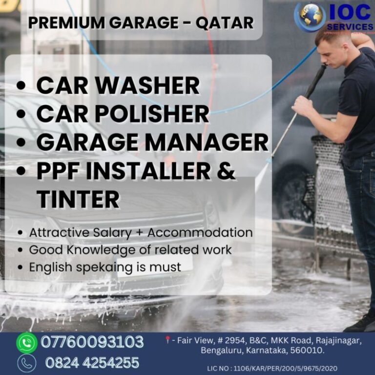 Car Washer, Car Polisher, Garage Manager, PPF Installer & Tinter Jobs in Qatar – Multiple Positions