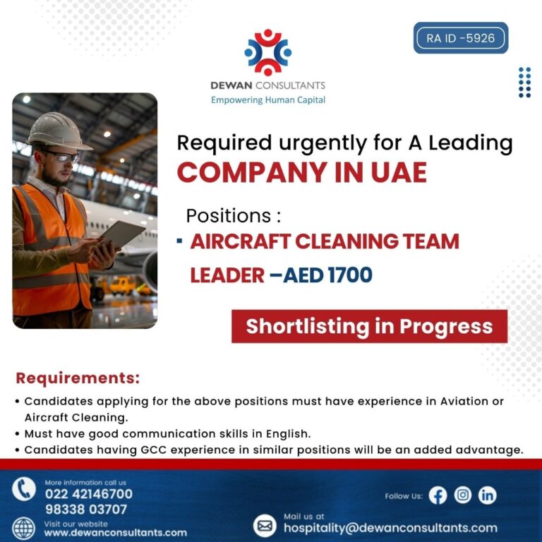 Aircraft Cleaning Jobs in United Arab Emirates – Leader and Team Members