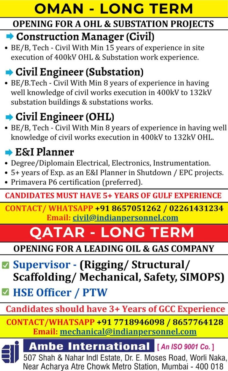 Construction and Engineering Jobs in Oman – OHL & Substation Projects