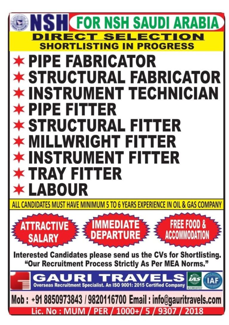 Oil and Gas Jobs in Saudi Arabia – Pipe Fabricator, Structural Fabricator, and Others