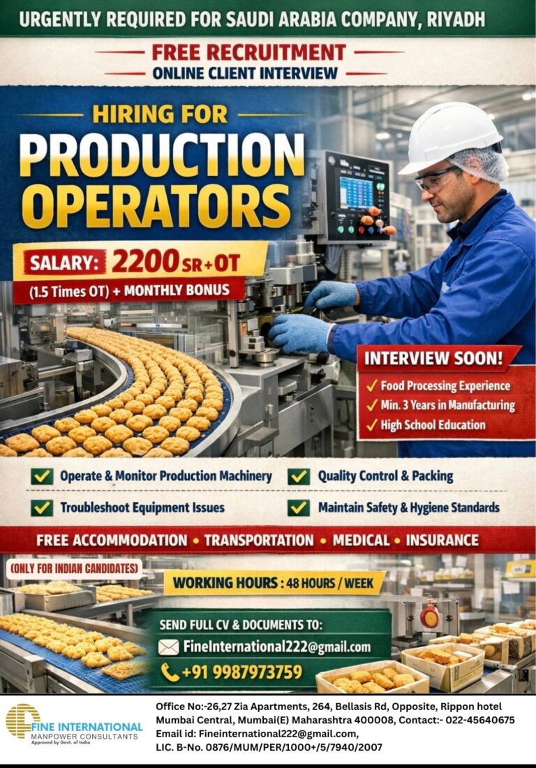 Food Processing Jobs in Saudi Arabia – Manufacturing