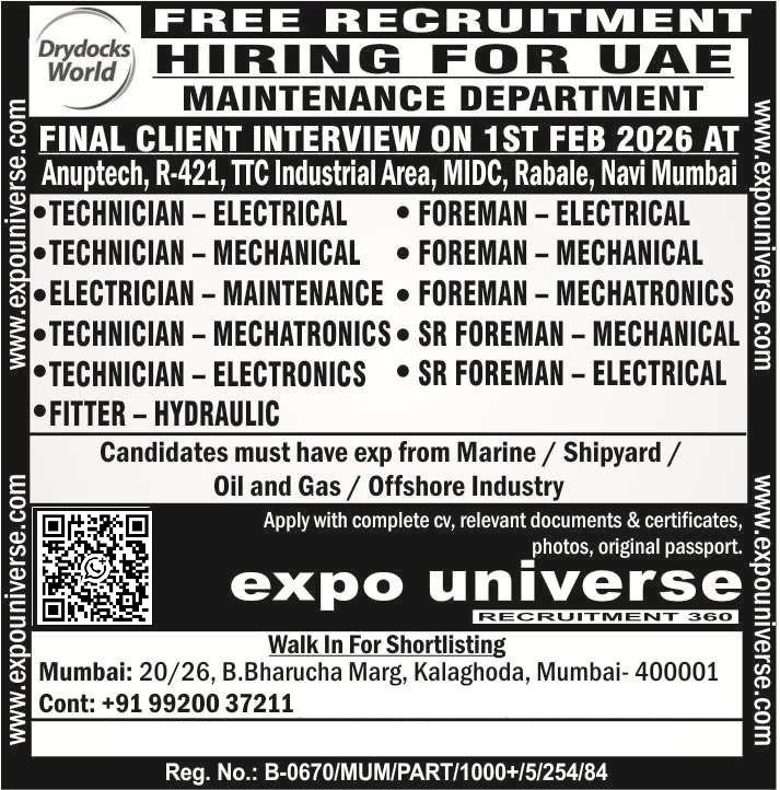 Maintenance Jobs in UAE – Technician and Foreman Positions