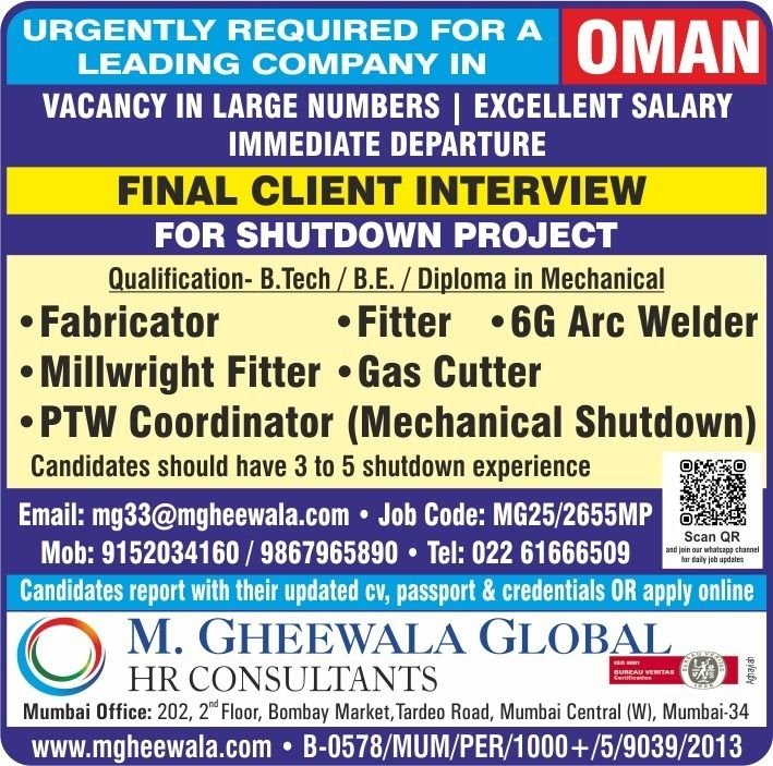 Mechanical Jobs in Gulf – Fabricator, Fitter, Welder, Millwright, PTW Coordinator