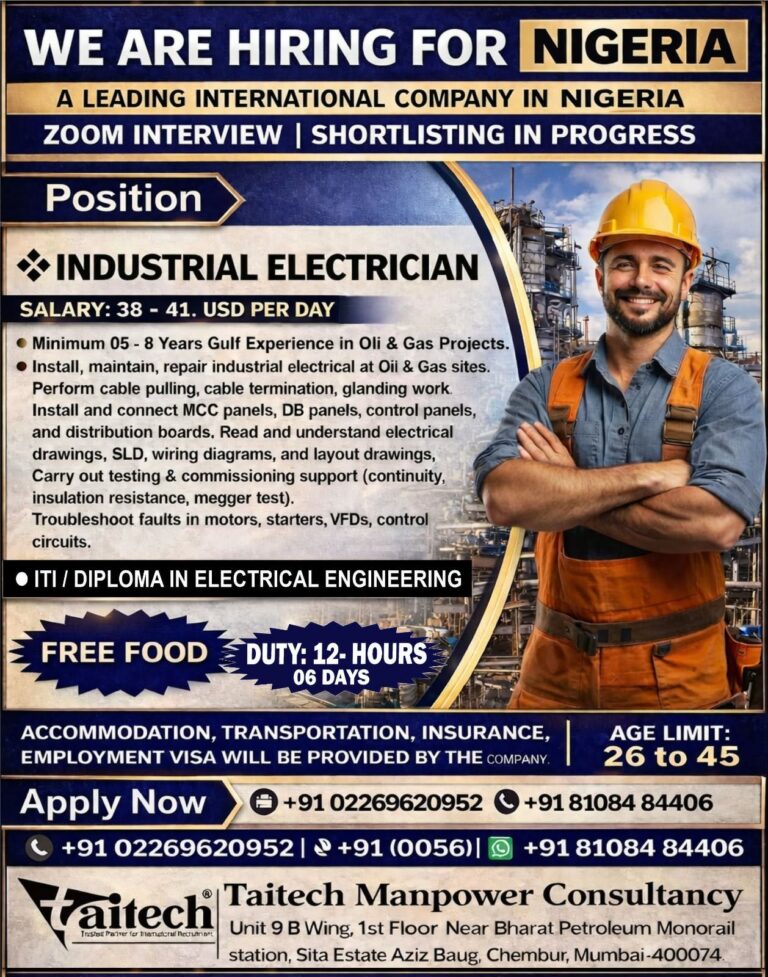 Industrial Electrician Jobs in Gulf – Industrial Electrician