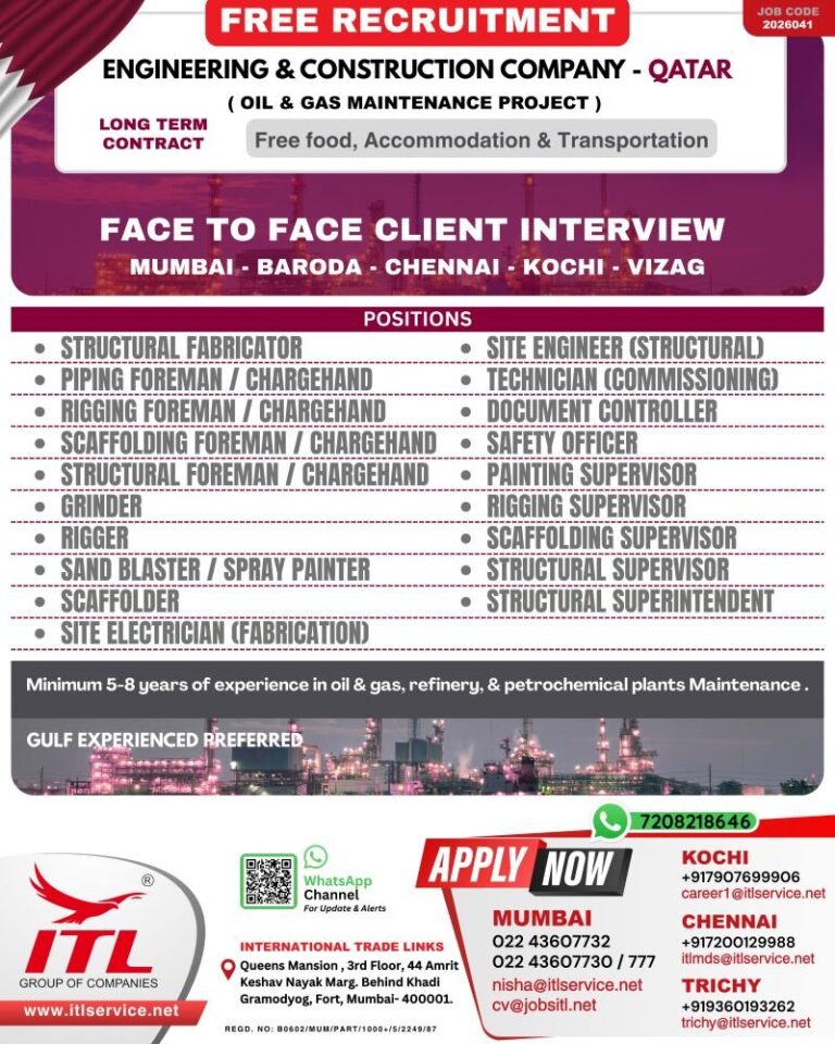 Engineering and Construction Jobs in Qatar – Piping Foreman/Chargehand and Technician