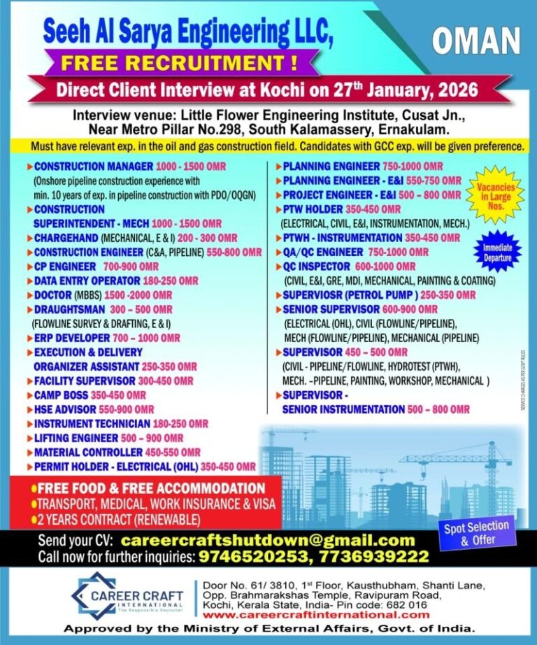 Construction Jobs in Oman – Pipeline Construction and Maintenance