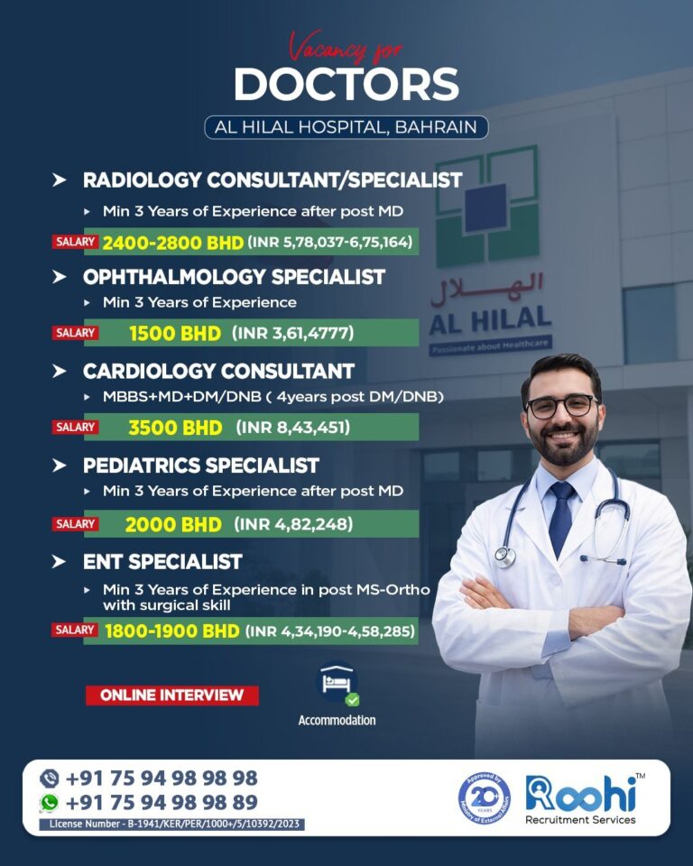 Doctor Jobs in Bahrain – Radiology, Ophthalmology, Cardiology, Pediatrics, ENT Specialist