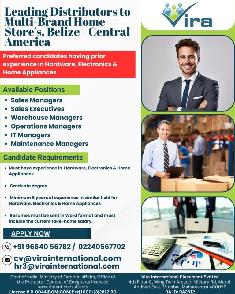Sales and Management Jobs in Belize – Sales Managers, Sales Executives, Warehouse Managers, Operations Managers, IT Managers, Maintenance Managers