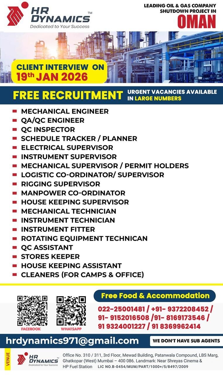 Mechanical Engineer Jobs in Oman – Shutdown Project