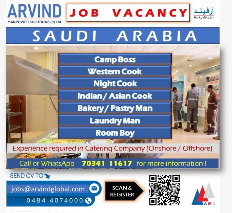 Camp Boss and Cook Jobs in Saudi Arabia – Multiple Positions