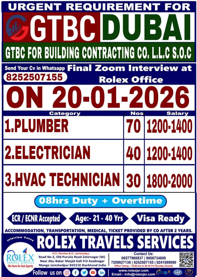 Plumber and HVAC Technician Jobs in United Arab Emirates – Contracting Company