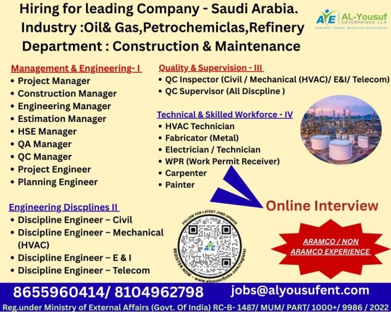 Project Management Jobs in Saudi Arabia – Construction, Engineering, and Quality Control