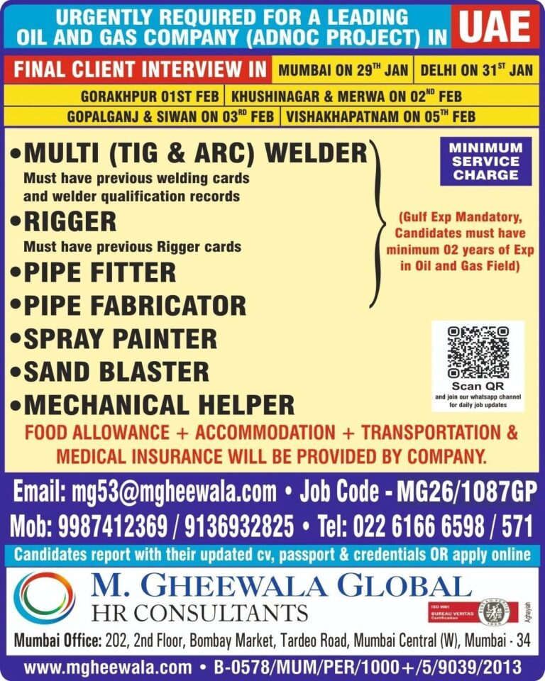 Welder Jobs in Gulf – Multi Skilled Workers