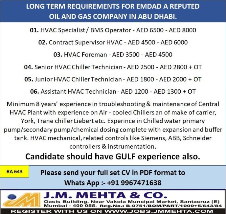 HVAC Jobs in Gulf – Specialist, Supervisor, and Technician Positions