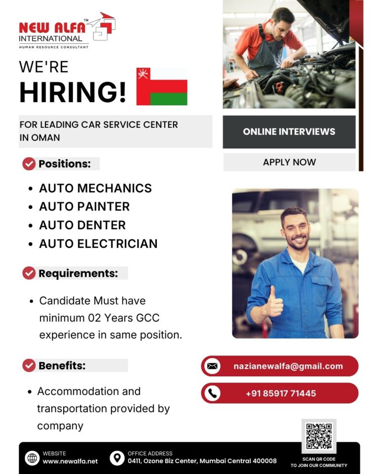 Auto Mechanic Jobs in Oman – Auto Mechanics, Auto Painter, Auto Denter, Auto Electrician