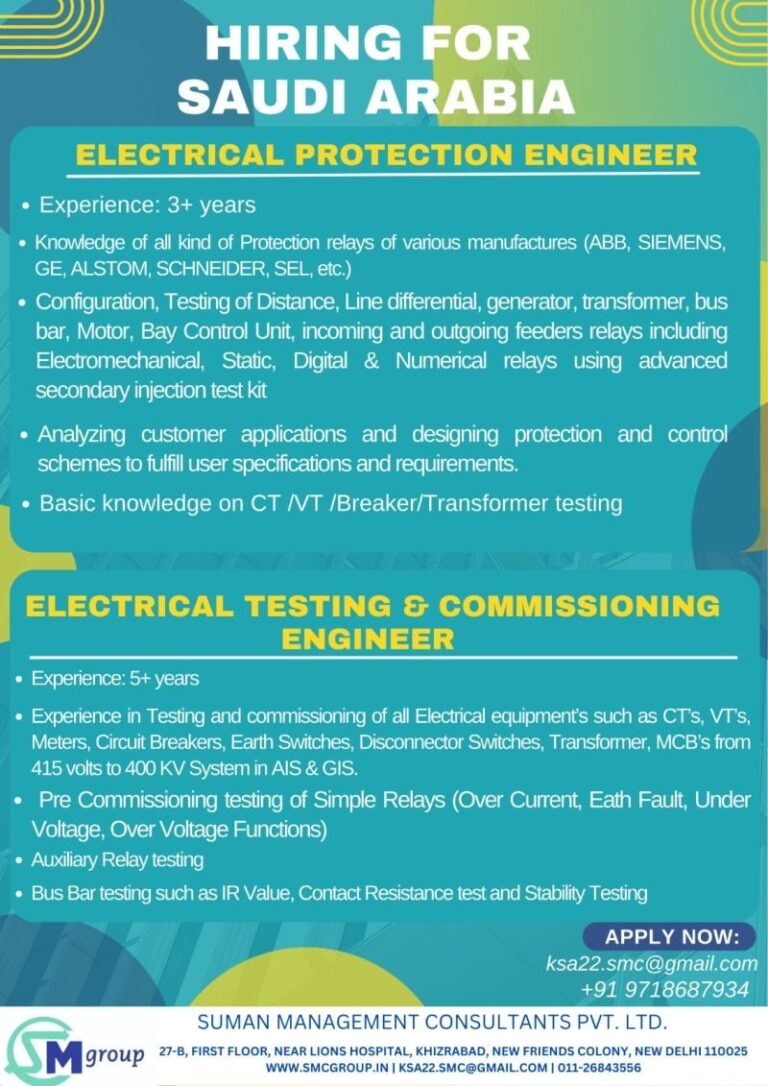Electrical Engineering Jobs in Saudi Arabia – Electrical Protection and Testing