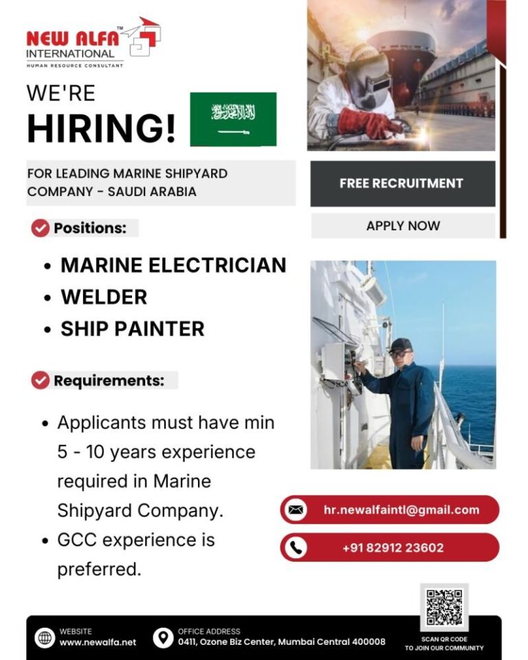 Marine Jobs in Saudi Arabia – MARINE ELECTRICIAN, WELDER, SHIP PAINTER