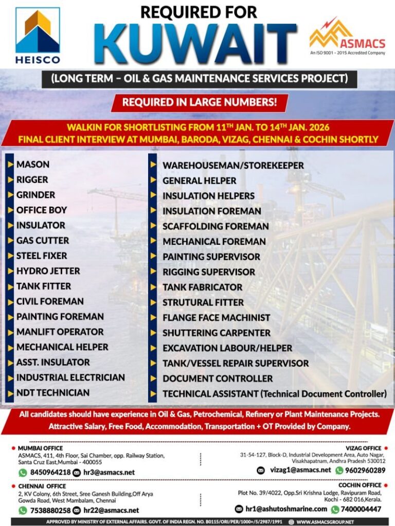 Oil and Gas Maintenance Services Jobs in Kuwait – Multiple Positions