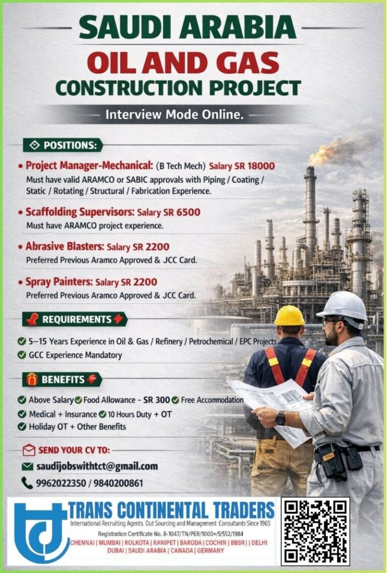 Project Management and Construction Jobs in Saudi Arabia – Oil and Gas Industry