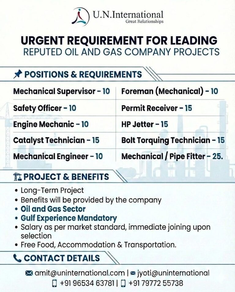 Oil and Gas Jobs in Gulf – Mechanical Supervisor, Foreman, Safety Officer, and more