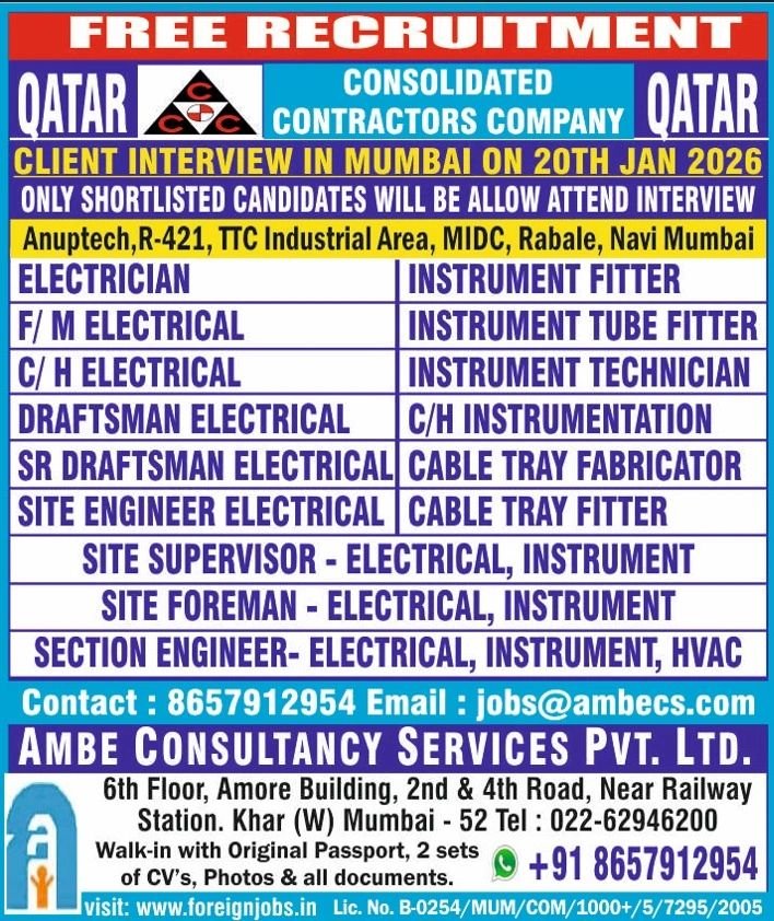 Electrician and Instrumentation Jobs in Gulf – Multiple Positions