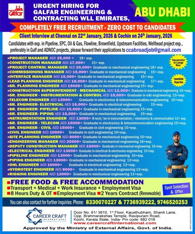 Pipeline, EPC, Oil & Gas Jobs in Gulf – Various Positions