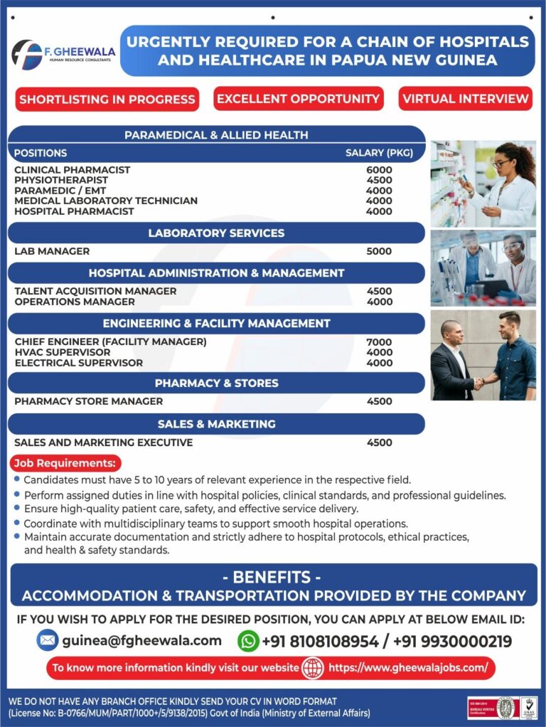 Healthcare Jobs in Papua New Guinea – Clinical Pharmacist, Physiotherapist, and More